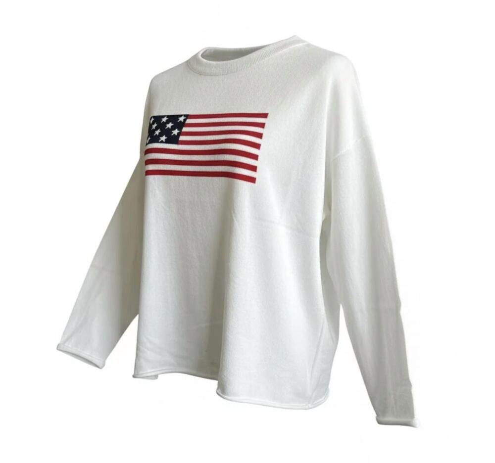 NEW TOWN PRIDE women's american flag light relaxed sweater in white